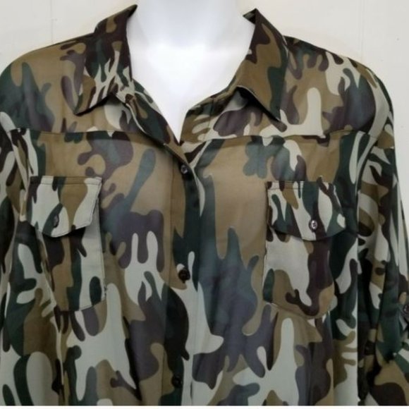 TORRID SEMI SHEER CAMO TIE FRONT BUTTON DOWN NWT 4 - Picture 3 of 7